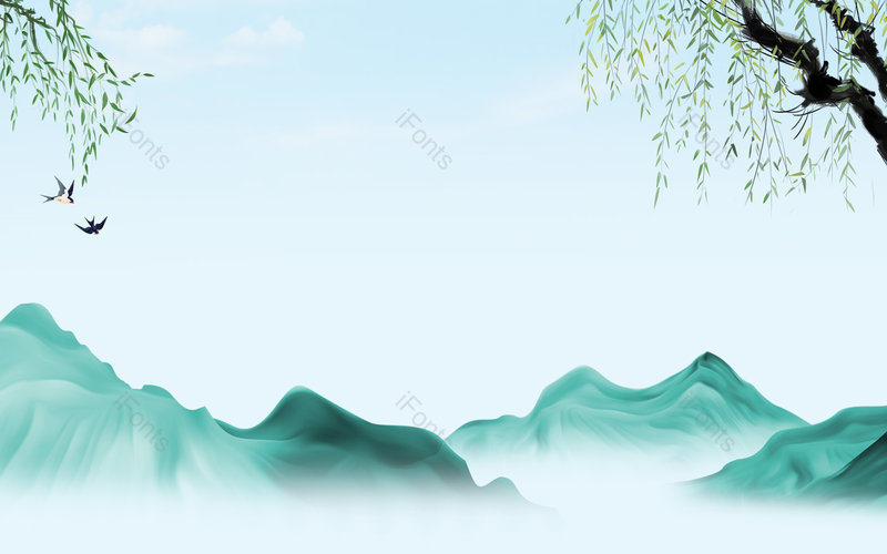 简约中国风春分节气绿色山水背景图设计,插画/手绘图,插画/手绘图库,插画/手绘图下载,插画/手绘